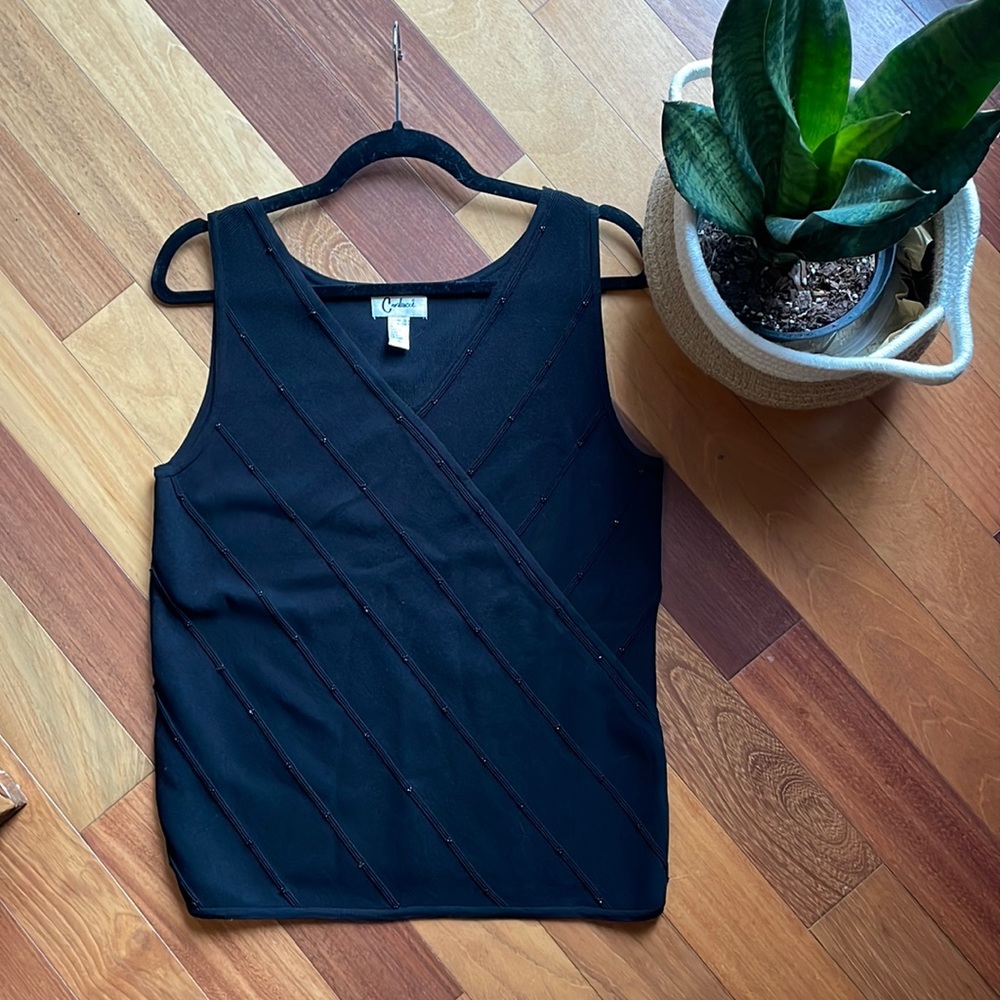 Carducci Black Knit Sleeveless Top with Beaded Detail, size Large